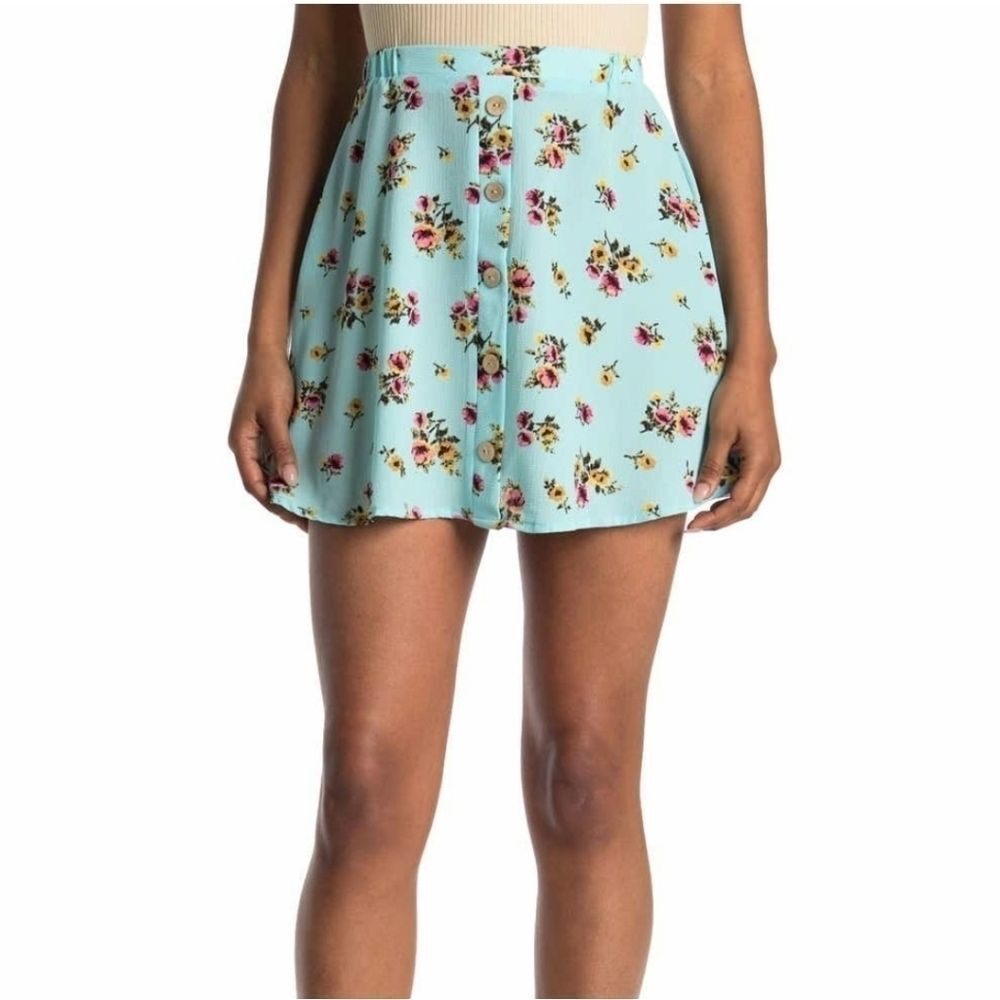 GOOD LUCK GEM Button Accent Mini Skirt
